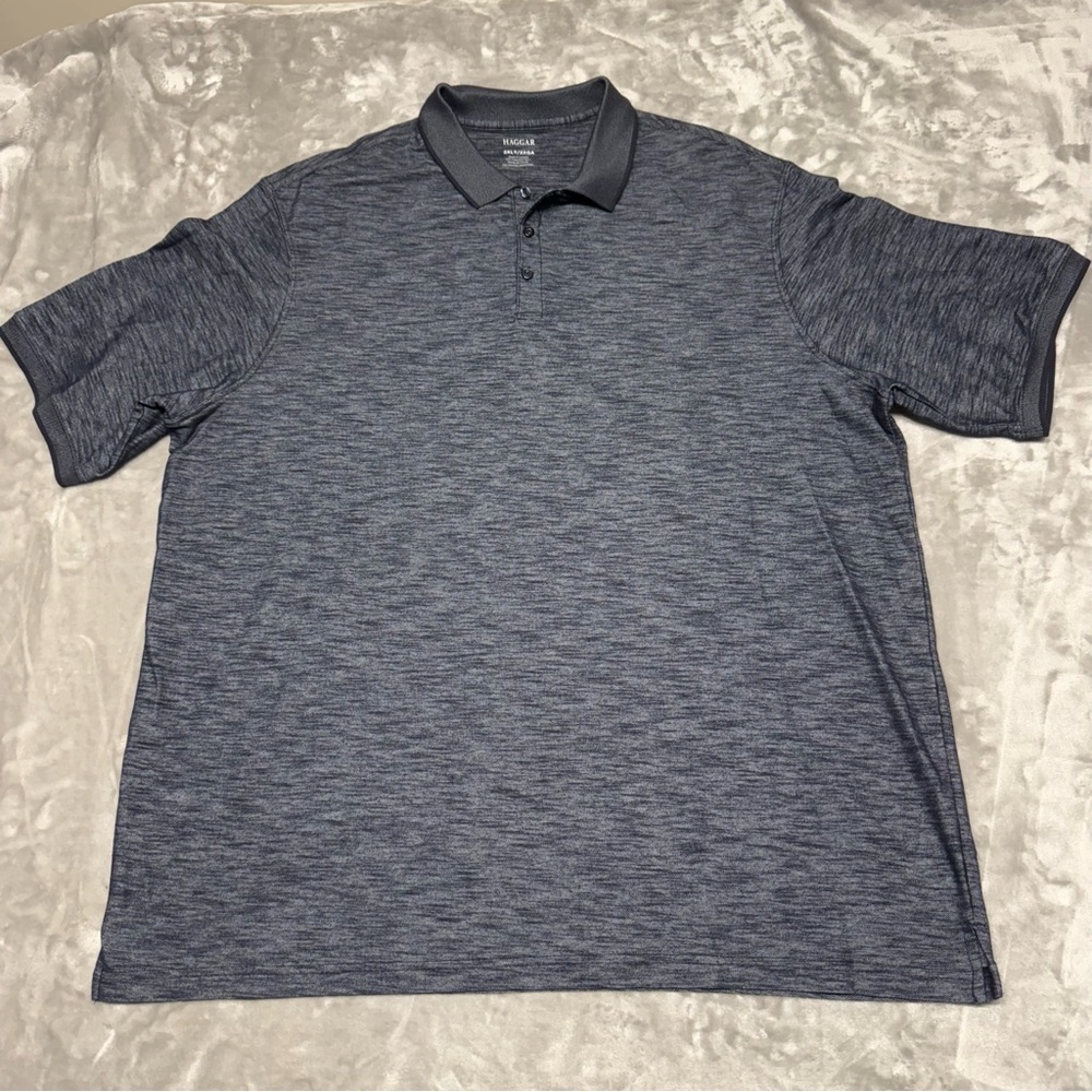 Haggar Mens Button Short Sleeve Collared Polo Shirt Size 2XLT Dark Blue